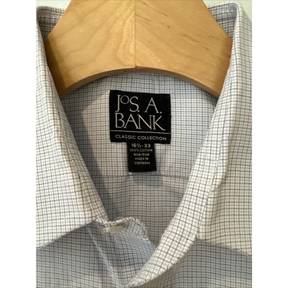 Jos A Bank Dress Shirt Mens 16.5-33 Button Up Cassic Collection Black/Blue Check